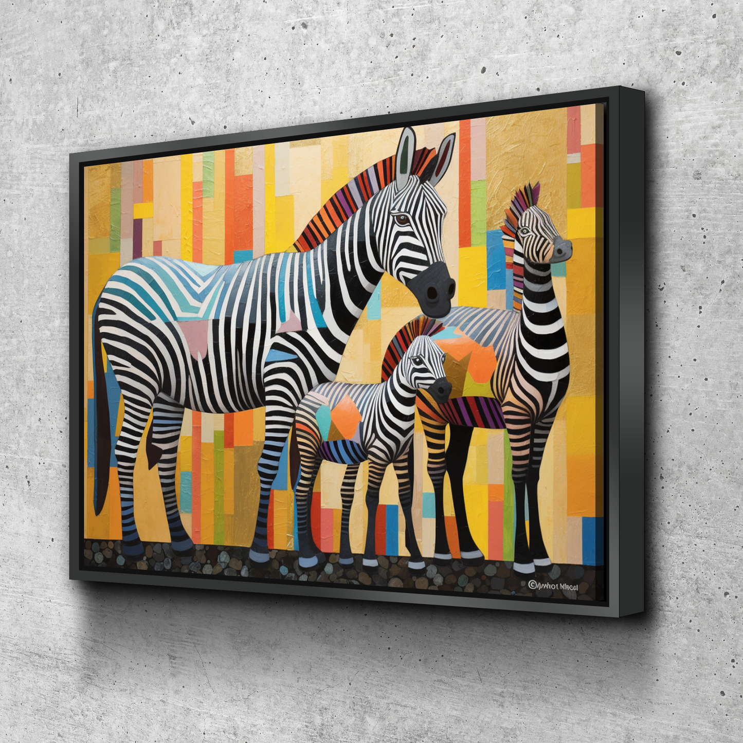 Zebra Abstract Colorful Canvas Wall Art Framed Print | Living Room Kids Room Bedroom Wall Decor v3