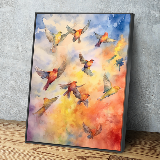 Abstract Watercolor Birds Painting Portrait Bathroom Wall Art | Living Room Wall Art | Bathroom Wall Decor | Bathroom Canvas Art Prints | Canvas Wall Art