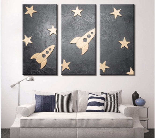 Kids Wall Decor | Kids Wall Art | Rocket Ship and Stars