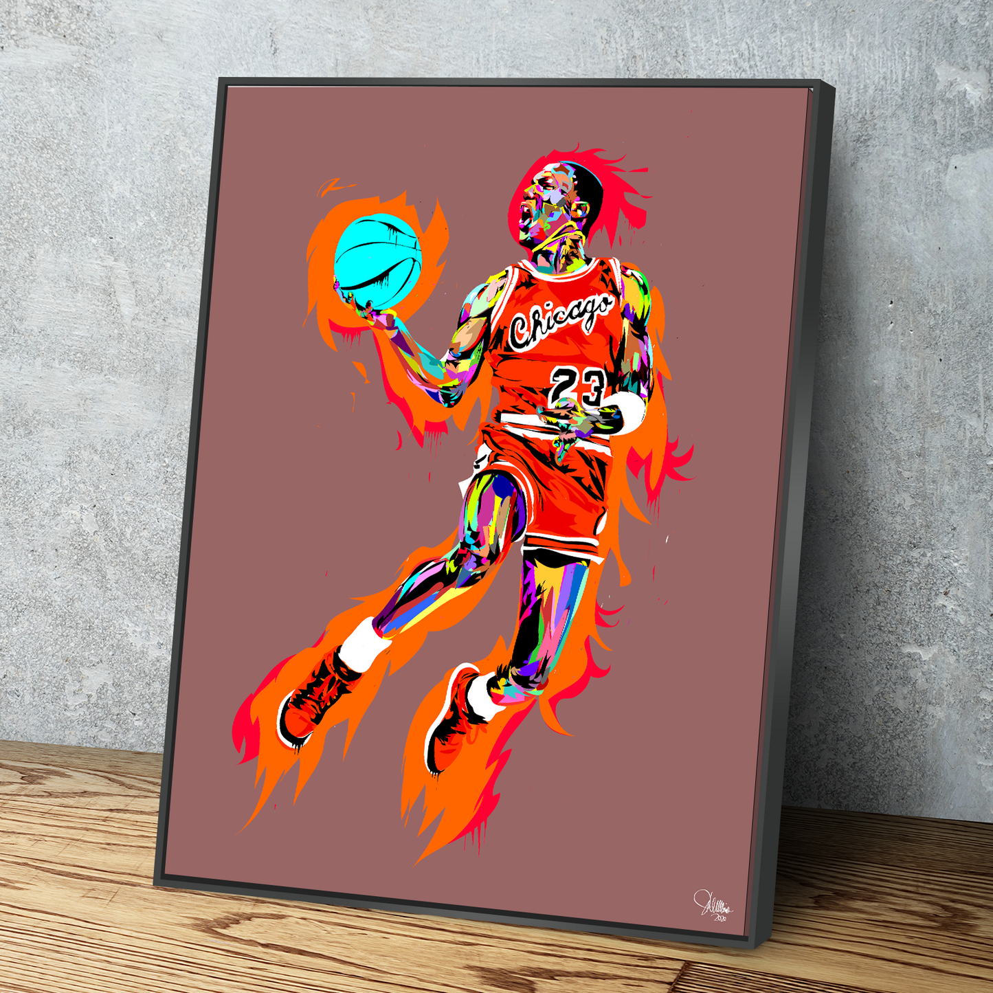 technodrome1 | African American Art | MJ Jordan 23 Bulls Basketball Legend | Canvas Wall Art Framed Print Poster