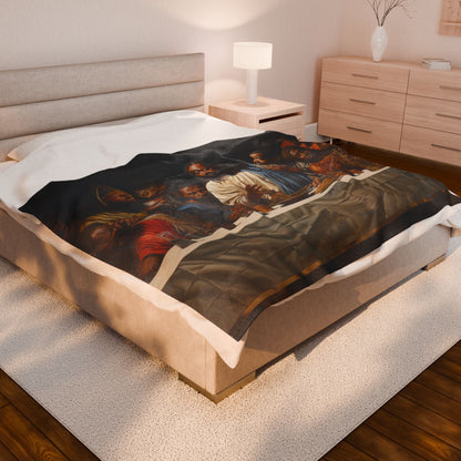 Black Jesus Last Supper Velveteen Plush Blanket African American Art