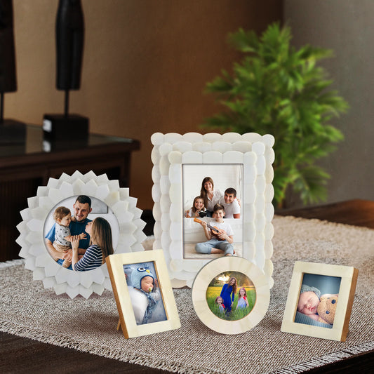 Royal White Bone Inlay Picture Frames Combo Pack of 5