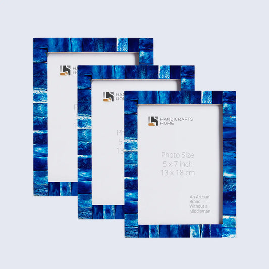 Picture Frames Classic Pattern Bone Inlay Collection in Blue, Pack of 3