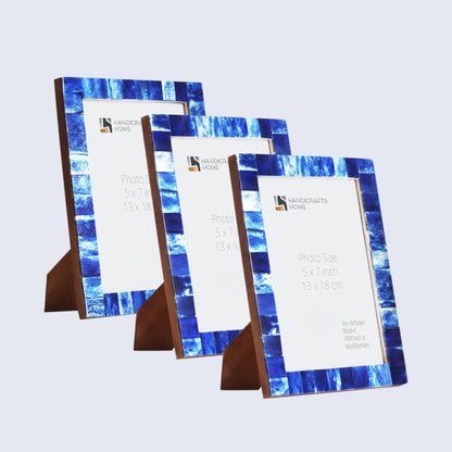 Picture Frames Classic Pattern Bone Inlay Collection in Blue, Pack of 3
