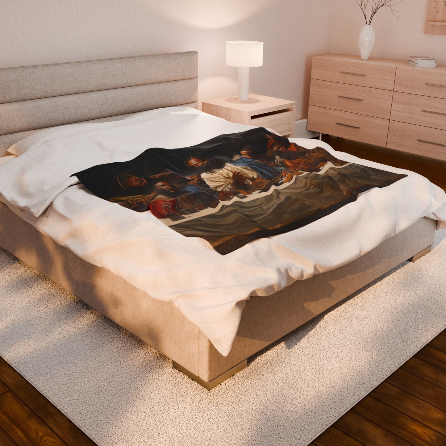 Black Jesus Last Supper Velveteen Plush Blanket African American Art