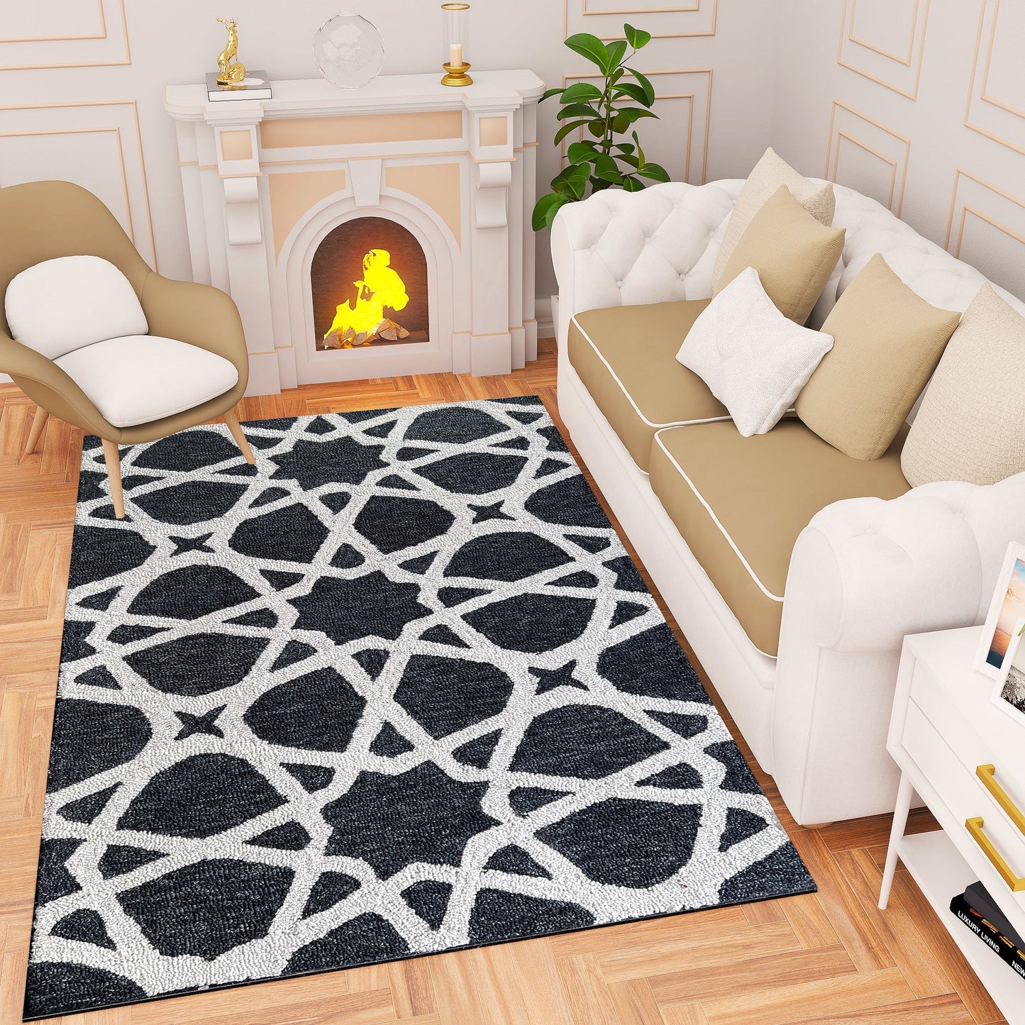 Premium Hand-Tufted Rug Made of 100% Wool  - Ash Zellig - 3x5 Feet