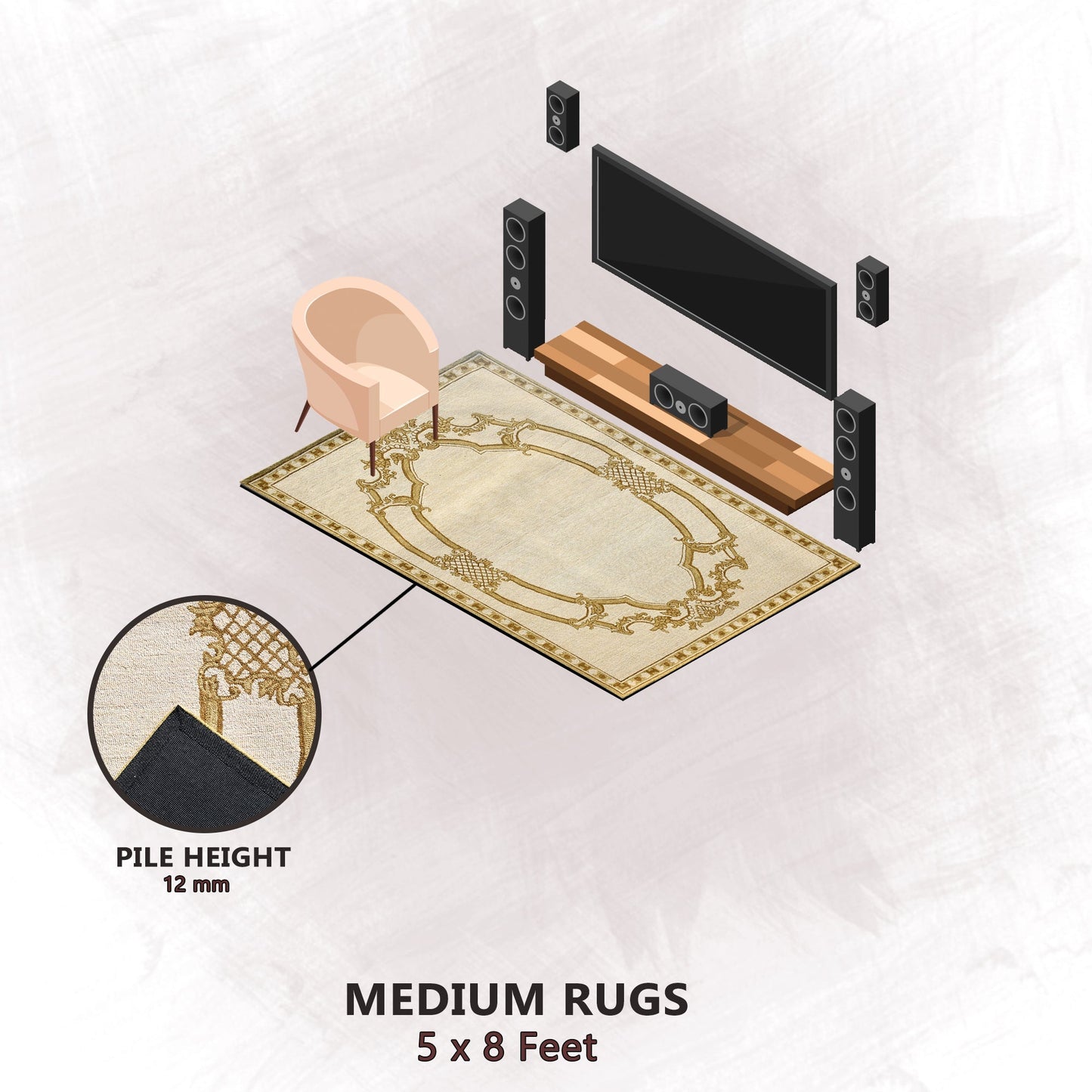 Premium Hand-Tufted Rug Made of 100% Wool  - Augustan Gold - 5x8 Feet