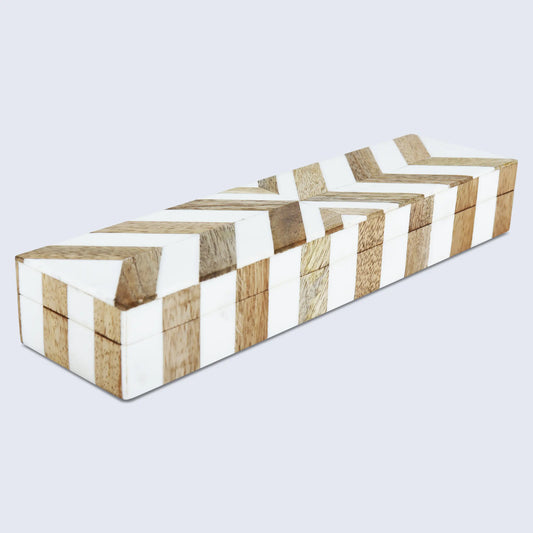 Marquet Chevron Resin & Wood Inlay Decorative Storage Box - 8 Sizes