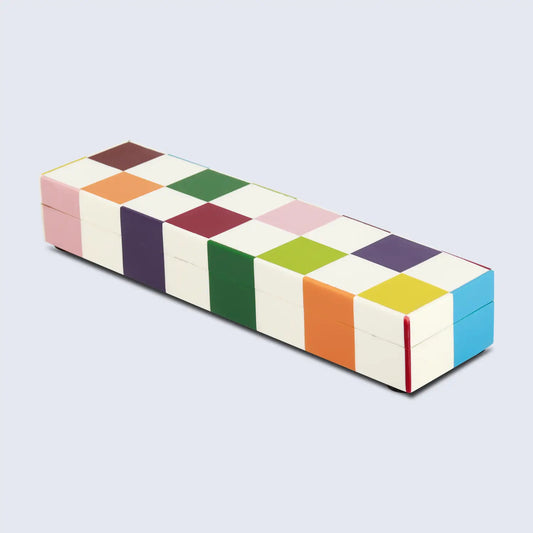 Medley Jester Pattern Decorative Storage Box, Resin Inlay in 7 Sizes, Multicolor