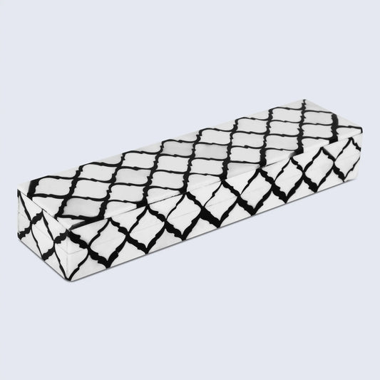 Moroccan Pattern Decorative Storage Box, Bone & Resin Inlay in 9 Sizes, Black & White