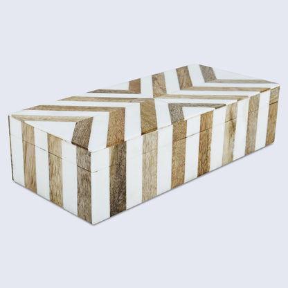 Marquet Chevron Resin & Wood Inlay Decorative Storage Box - 8 Sizes