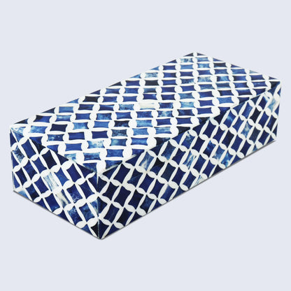 Star Pattern Decorative Storage Box, Bone & Resin Inlay in 7 Sizes, Blue