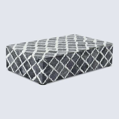 Moroccan Pattern Decorative Storage Box, Bone & Resin Inlay in 7 Sizes, Grey & White