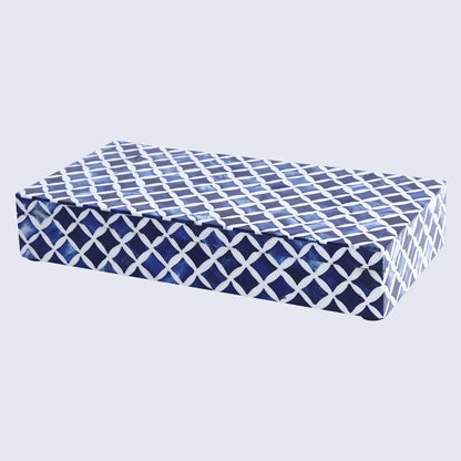 Star Pattern Decorative Storage Box, Bone & Resin Inlay in 7 Sizes, Blue