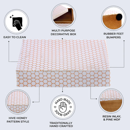 Decorative Storage Box Hive Honey Resin Inlay 8 x 6 x 1.5 inch