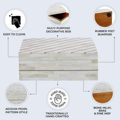Aegean Pearl Bone Inlay & Brass Decorative Storage Box in 2 Sizes