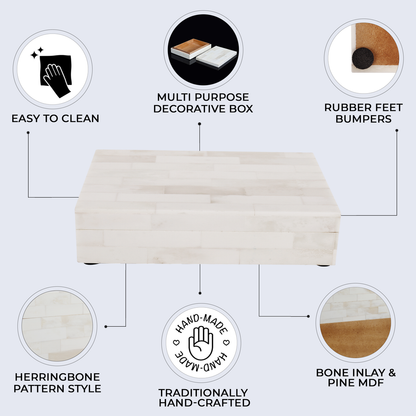 Plain Decorative Storage Box, Bone Inlay in 8 Sizes, White