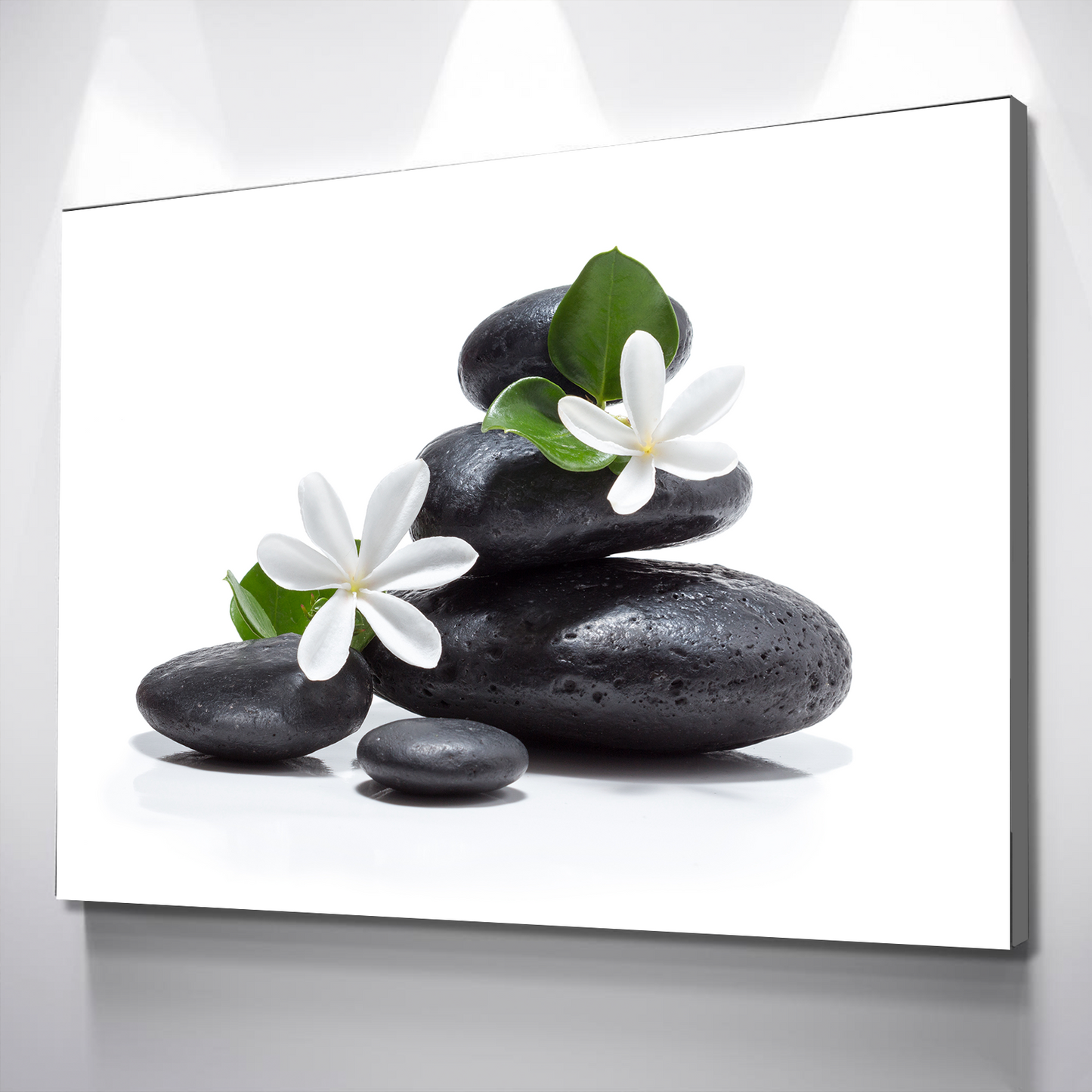 Floral Zen Stones White Bathroom Wall Art | Bathroom Wall Decor | Bathroom Canvas Art Prints | Canvas Wall Art