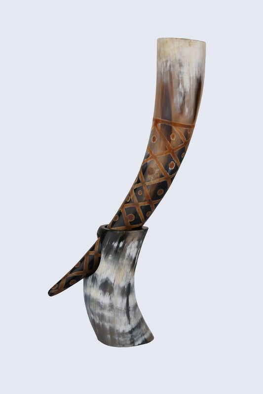 Drinking Horn with Stand Pack 2 - Holds Upto 10 oz, Natural