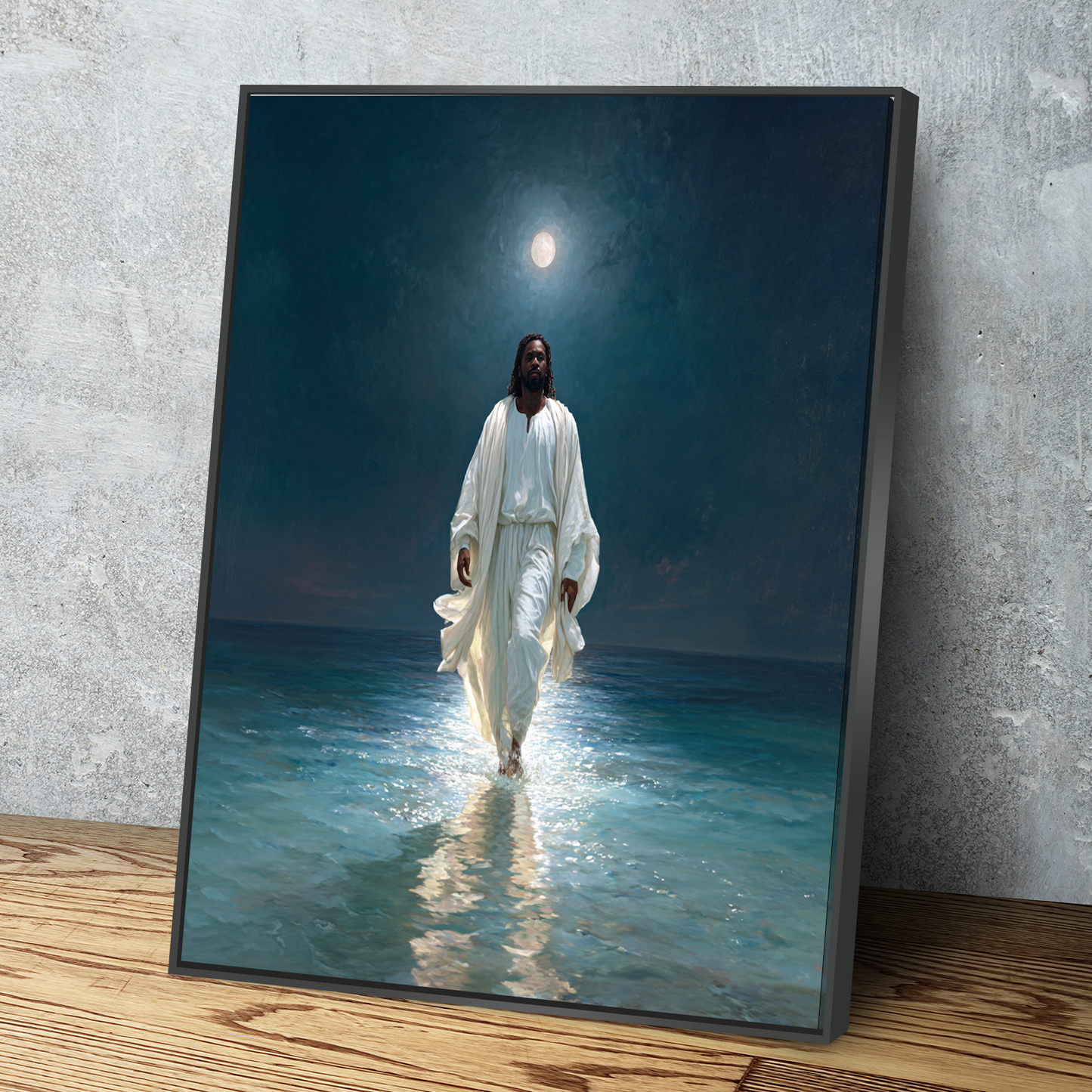He Walks With Us — Black Jesus on Water African American Art