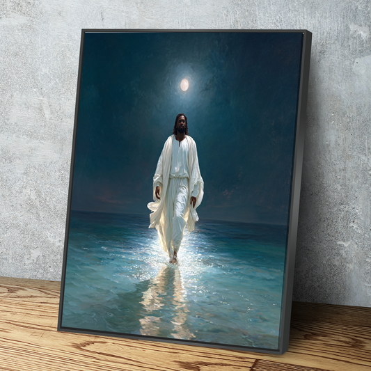 He Walks With Us — Black Jesus on Water African American Art