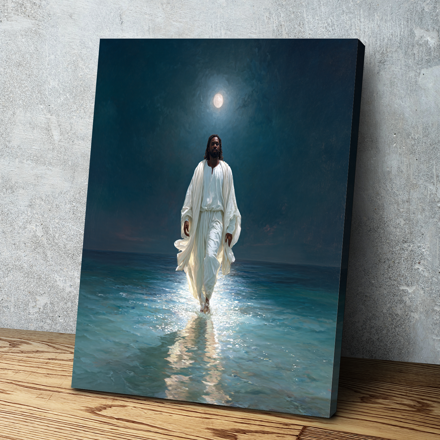 He Walks With Us — Black Jesus on Water African American Art