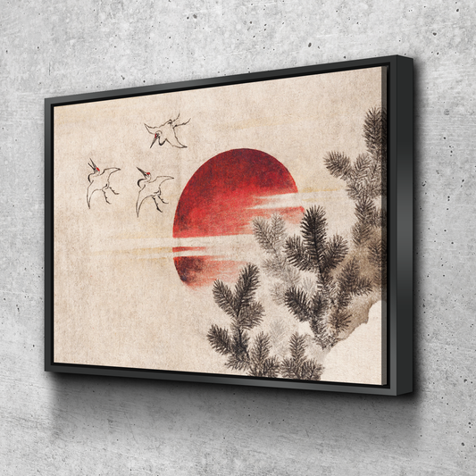 Katsushika Hokusai's birds and Sunset Reproduction Vintage Poster Canvas Wall Art Décor Gift