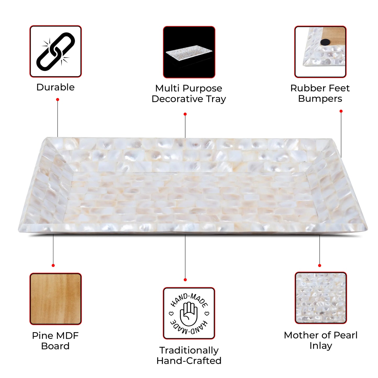 Decorative Tray Mother of Pearl Collection in 12x7 Inch, White