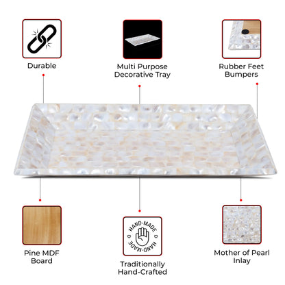 Decorative Tray Mother of Pearl Collection in 12x7 Inch, White
