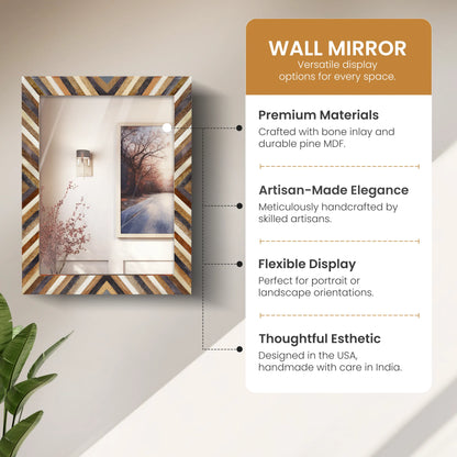 Make to Order Bone Inlay Wall Mirror Frame Hypno Daze Pattern 18 x 24 Inches