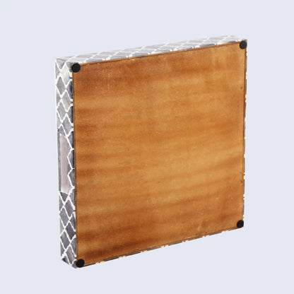 Decorative Tray Moroccan Pattern Bone & Resin Inlay Collection in 3 Sizes, Grey & White