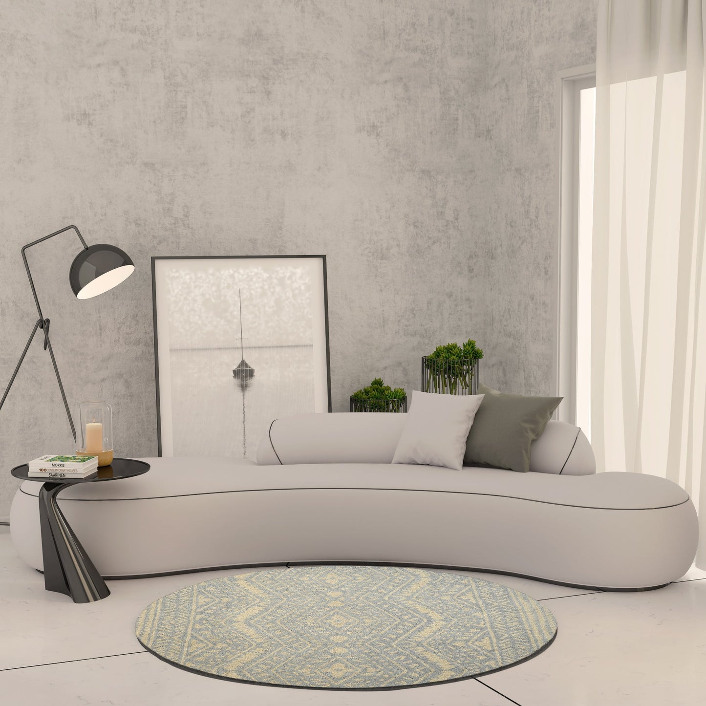 Premium Hand-Tufted Rug Made of 100% Wool  - Morning Mist - 5x5 Feet