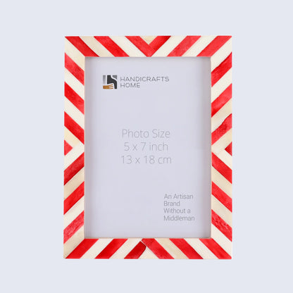 Picture Frames Chevron Pattern Bone Inlay Collection in 4 Sizes, Red