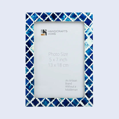 Picture Frames Moroccan Pattern Bone & Resin Inlay Collection in 27 Sizes, Blue