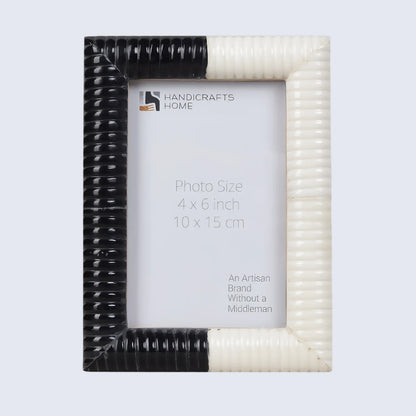 Ridged Black & White Bone & Resin Inlay Picture Frame- 4x6 & 5x7