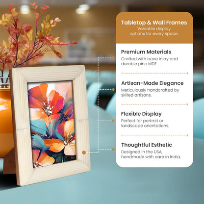 Hand Carved White Bone Inlay Photo Picture Frame in 3 Sizes