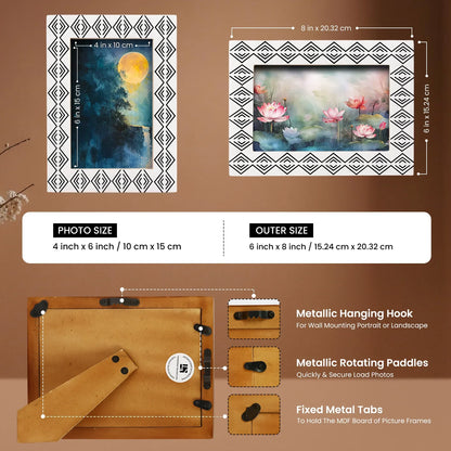 Resin inlay Tribal Geometry Pattern Black & White Picture Frame