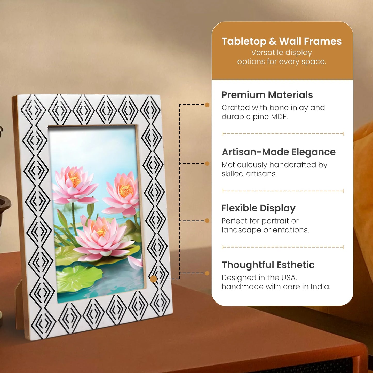 Resin inlay Tribal Geometry Pattern Black & White Picture Frame
