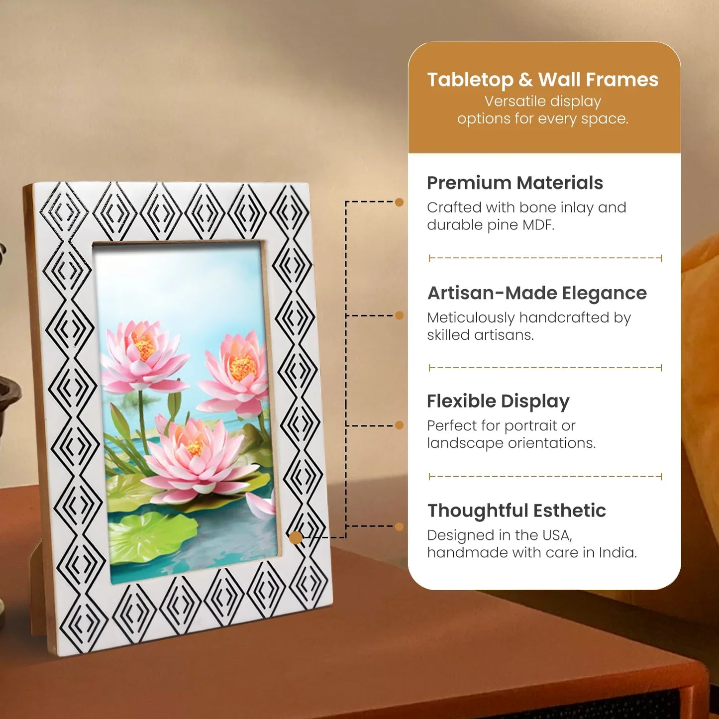 Resin inlay Tribal Geometry Pattern Black & White Picture Frame