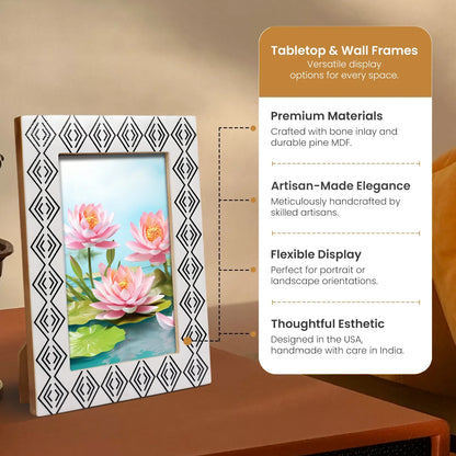 Resin inlay Tribal Geometry Pattern Black & White Picture Frame
