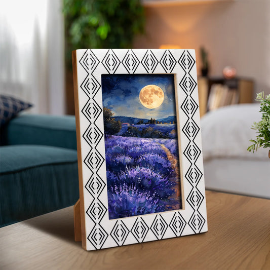 Resin inlay Tribal Geometry Pattern Black & White Picture Frame