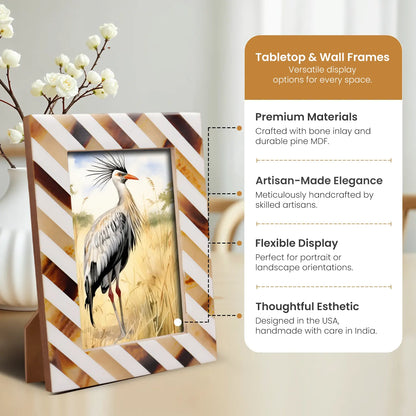 Bone & Resin Inlay Brown & White Striped Pattern Picture Frame