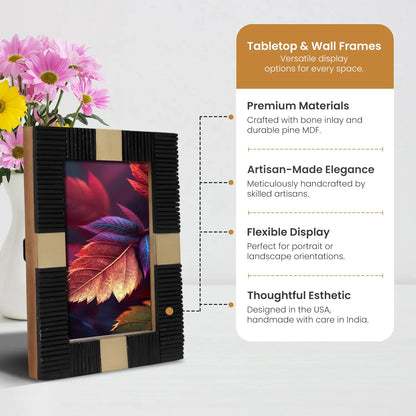Resin Inlay Deco Black & Gold Picture Frame For Desk & Wall-3 Sizes