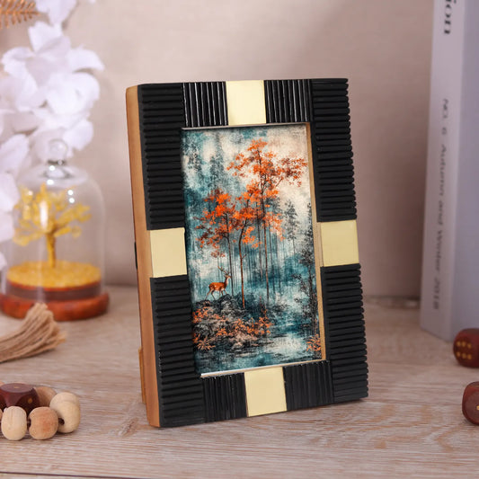 Resin Inlay Deco Black & Gold Picture Frame For Desk & Wall-3 Sizes