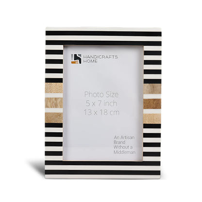 Wood & Resin Inlay Stripewood Picture Frame, Black & White
