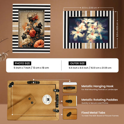 Wood & Resin Inlay Stripewood Picture Frame, Black & White