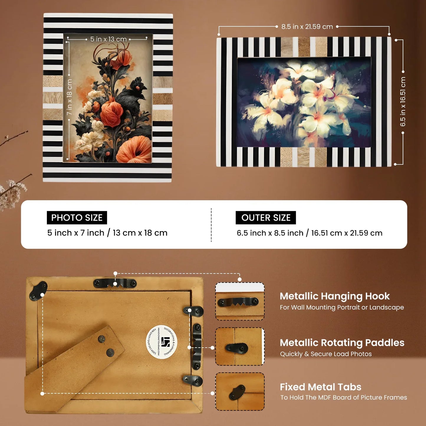 Wood & Resin Inlay Stripewood Picture Frame, Black & White