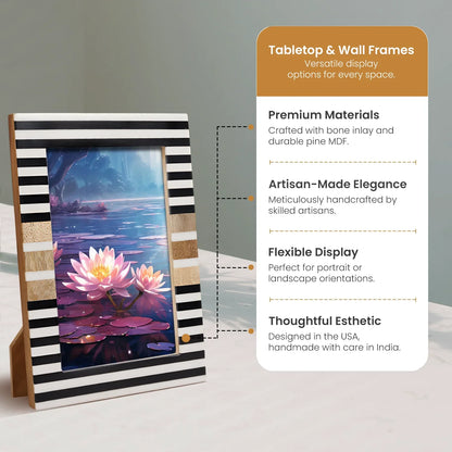 Wood & Resin Inlay Stripewood Picture Frame, Black & White