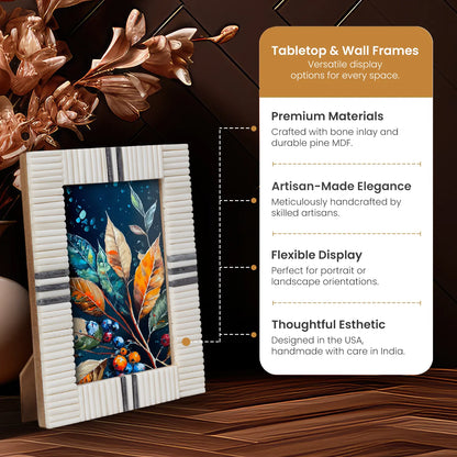 Grey & White Bone Inlay Picture Frame - 4x6 & 5x7