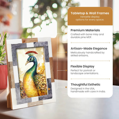 Wood & Bone Inlay Woodstrip Tile Picture Photo Frame in 4x6, 5x7